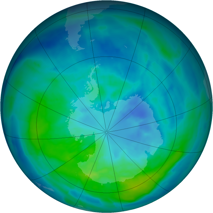 Antarctic ozone map for 27 March 2015